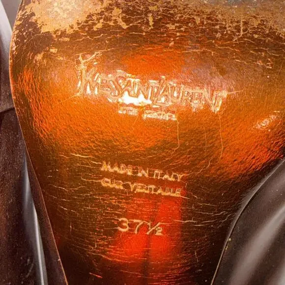 Yves Saint Laurent YSL Basket Orange Bronze Leather Designer Heels Sandals 37.5 - Picture 13 of 15